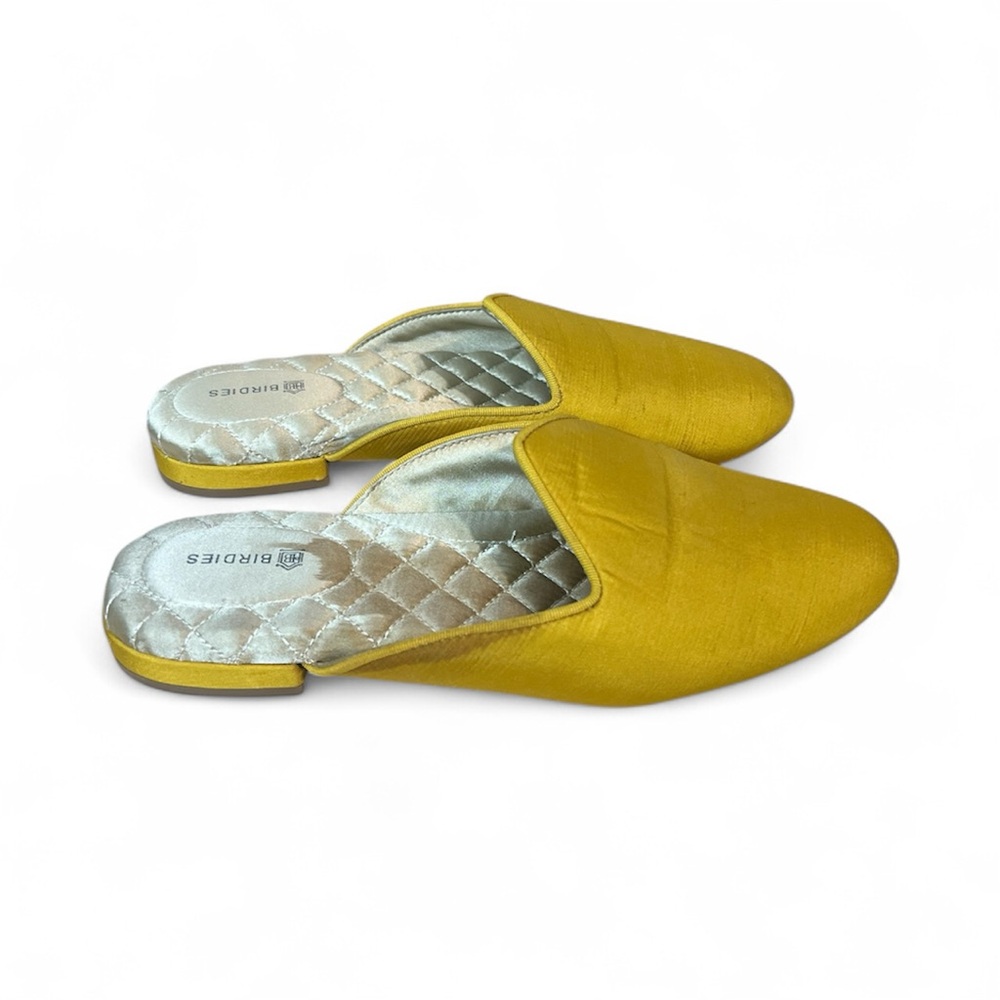 Birdies The Raven Satin Mules Slip On Shoes Flats Size 6 Marigold